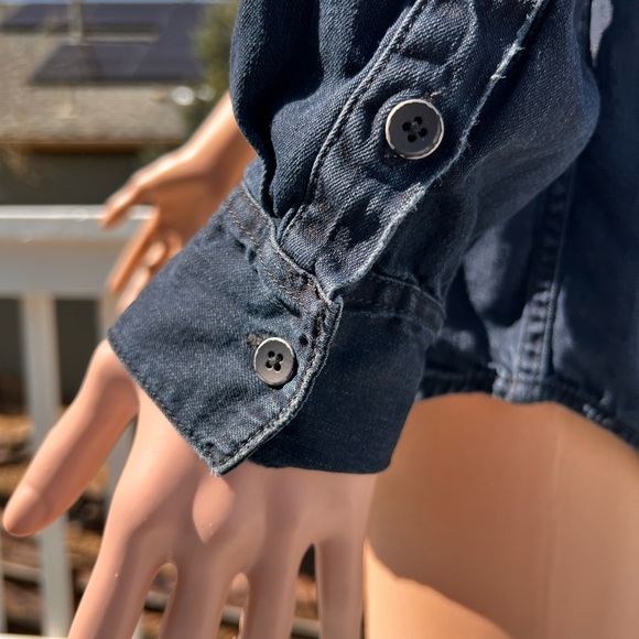 Lucky Brand Hand Crafted Studded Dark Denim Shirt - Picture 6 of 10